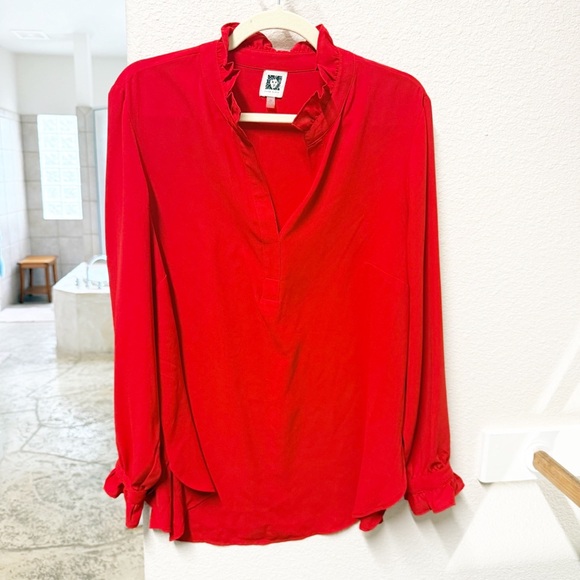 Anne Klein Tops - Anne Klein Vibrant Red Ruffled Blouse 0X Plus